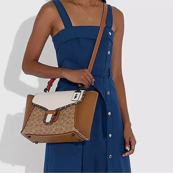 Coach Courier Carryall 23 In Colorblock Signature Canvas With Snakeskin Detail - Picture 3 of 10